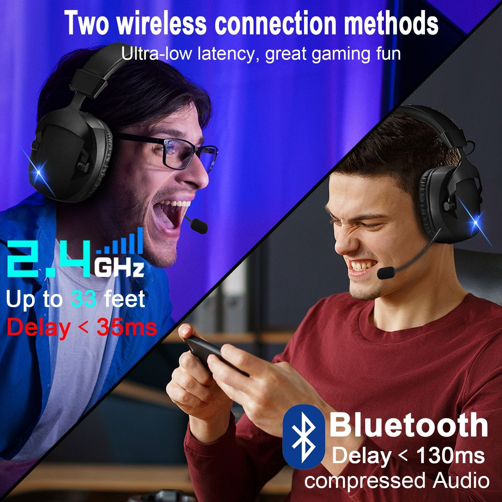 Over-Ear 2.4G Bluetooth Gaming Headphones With Wireless Mic