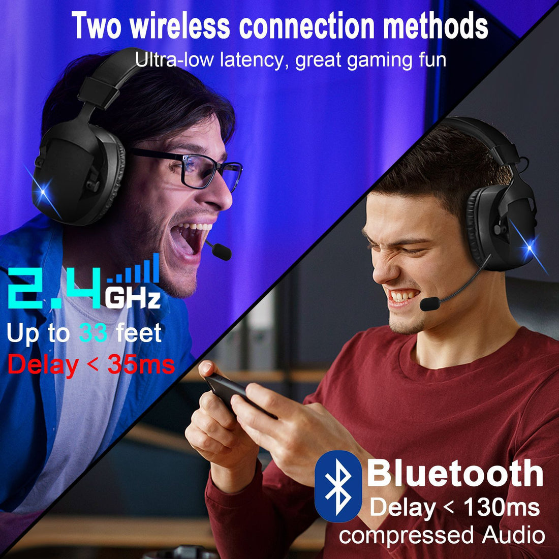 Over-Ear 2.4G Bluetooth Gaming Headphones With Wireless Mic