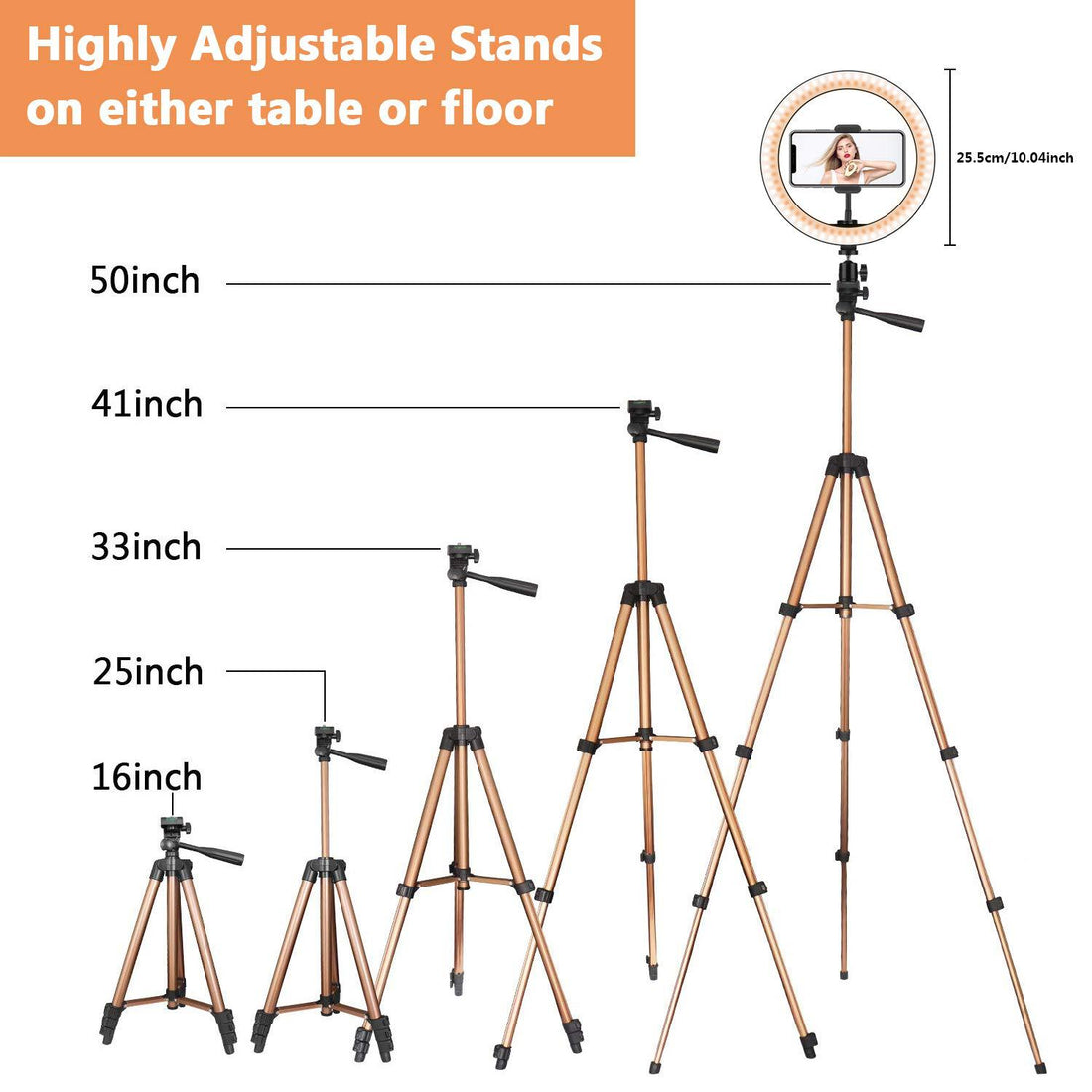 Apple-Compatible Desktop Ring Light Tripod Stand