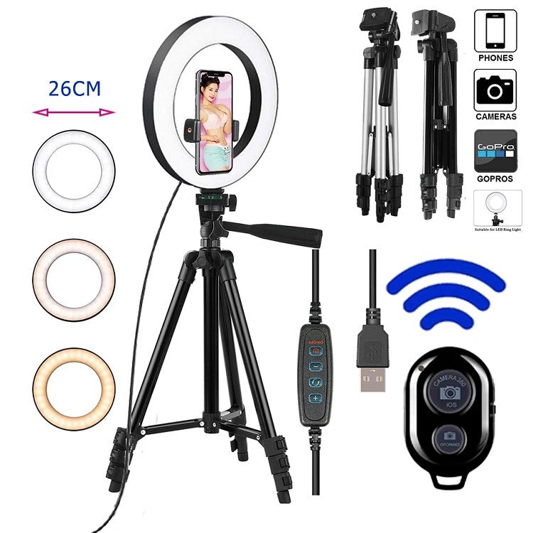 Apple-Compatible LED Ring Light Tripod Makeup Stand