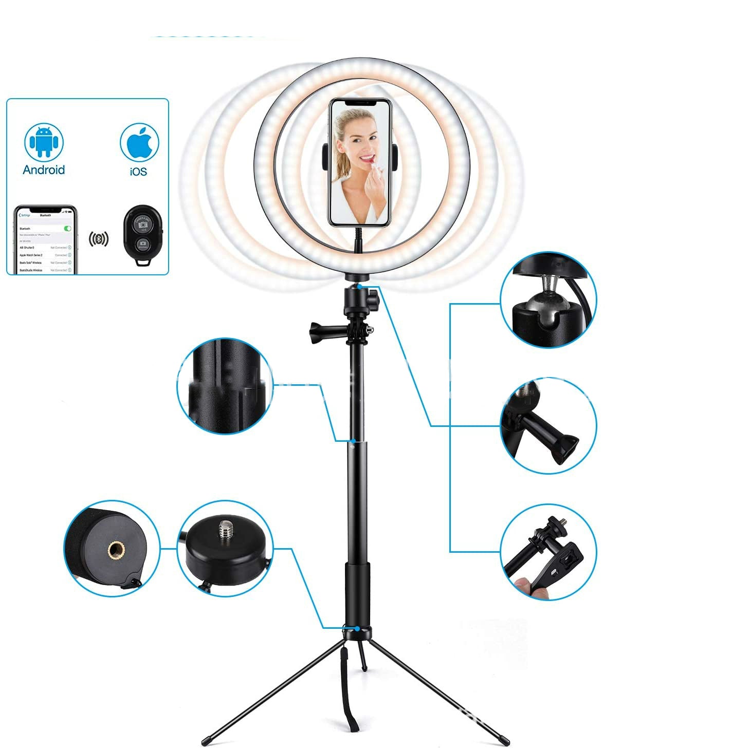Apple-Compatible 10 LED Ring Light Tripod Stand
