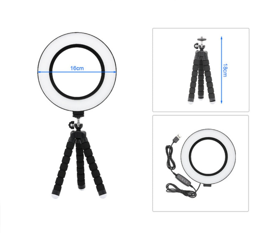 Apple-Compatible 6-Inch LED Ring Light Octopus Tripod Stand
