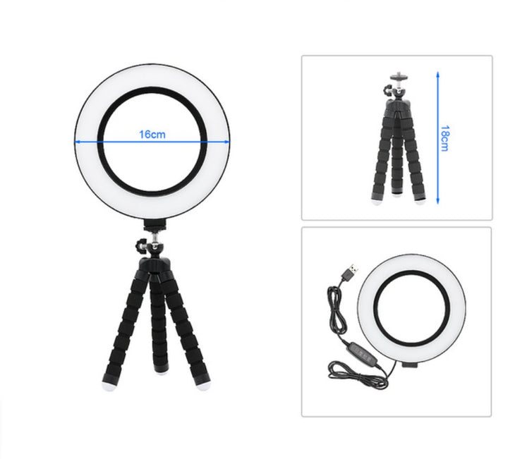 Apple-Compatible 6-Inch LED Ring Light Octopus Tripod Stand