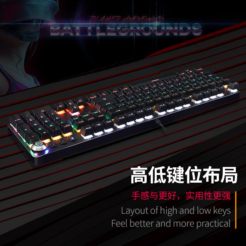 Metal Wired Mechanical Keyboard With Knob Green Switches