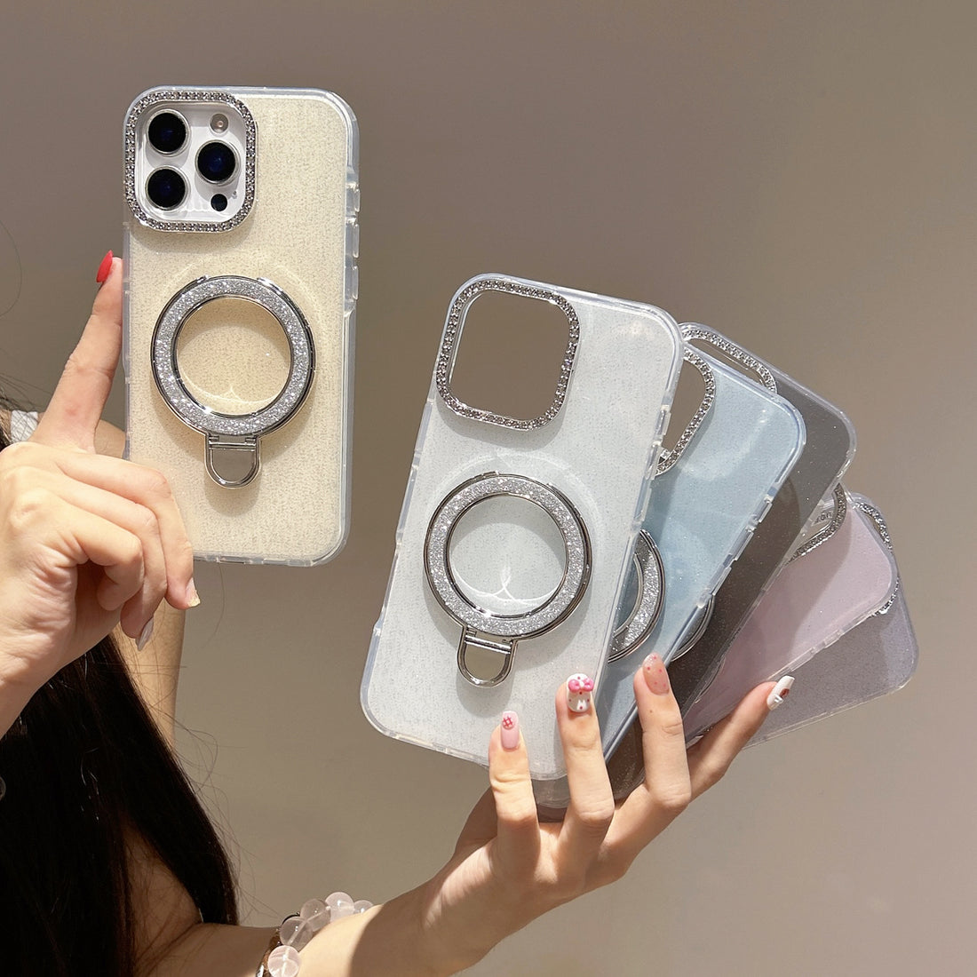 Gradient Glitter Epoxy Phone Case With Rotating Stand
