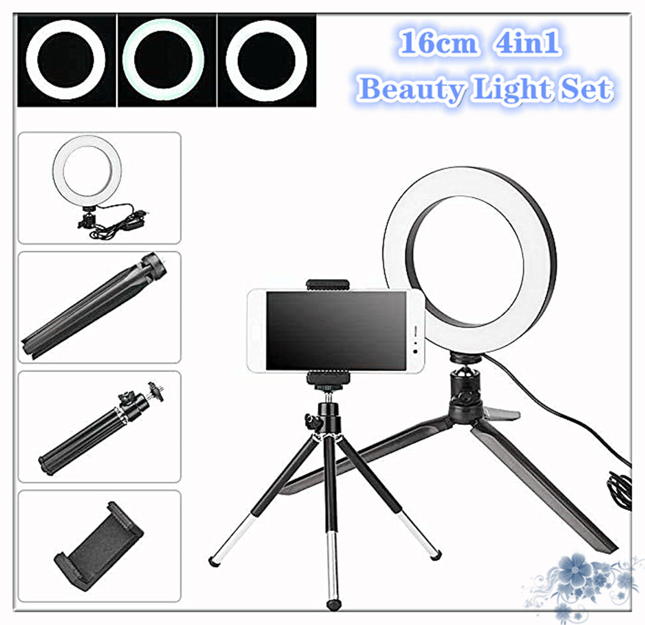 Apple-Compatible 360° Rotatable Ring Light Desktop Tripod