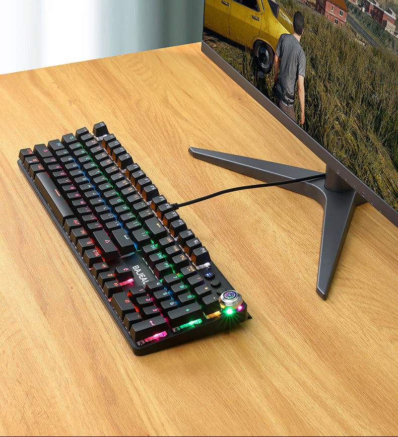 Metal Wired Mechanical Keyboard With Knob Green Switches