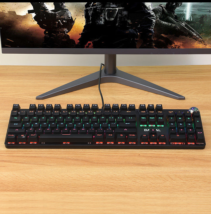 Metal Wired Mechanical Keyboard With Knob Green Switches