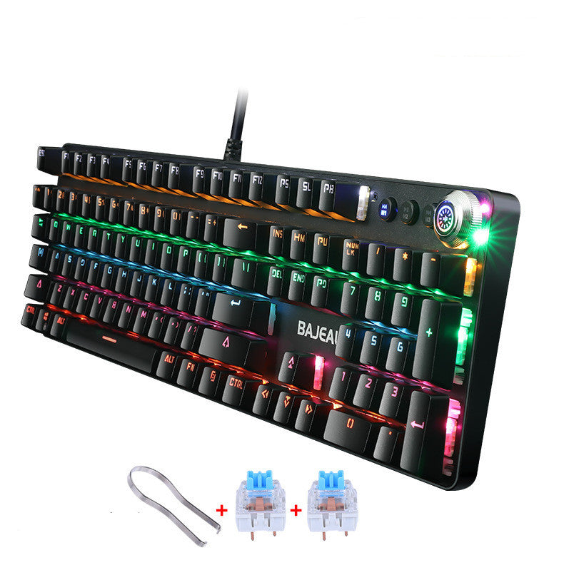 Metal Wired Mechanical Keyboard With Knob Green Switches