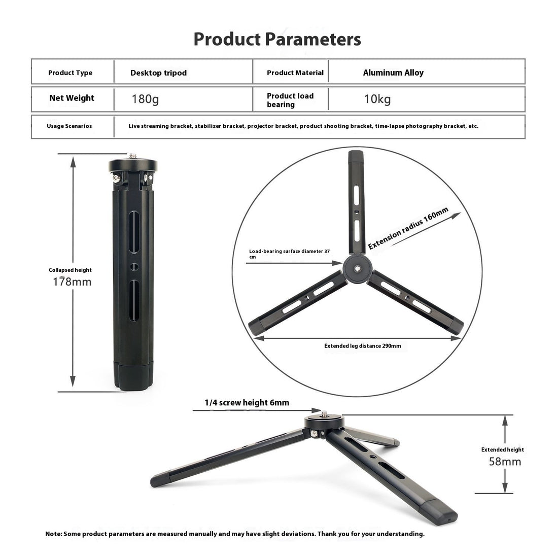 Aluminum Alloy Mini Desktop Phone Tripod Stand