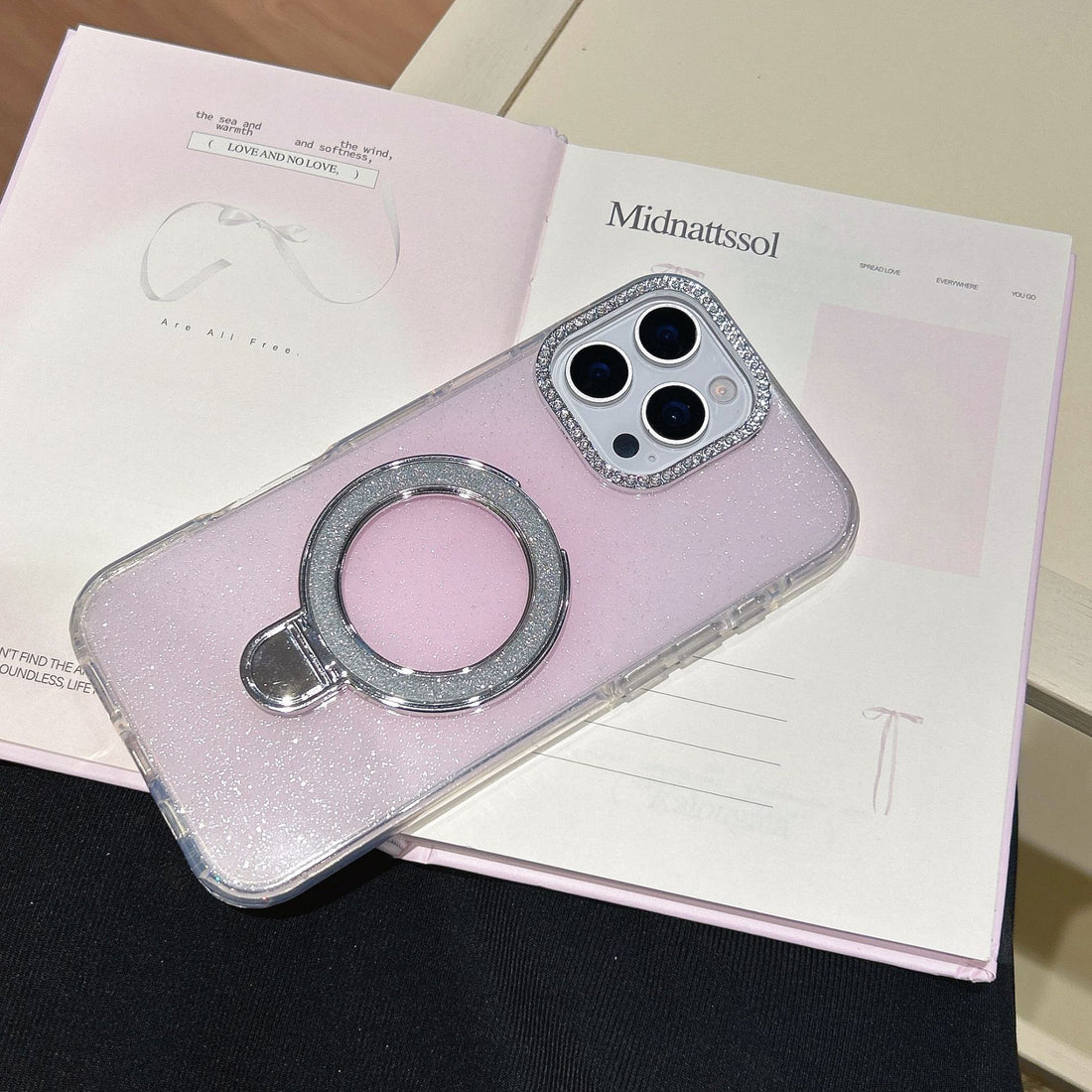 Gradient Glitter Epoxy Phone Case With Rotating Stand