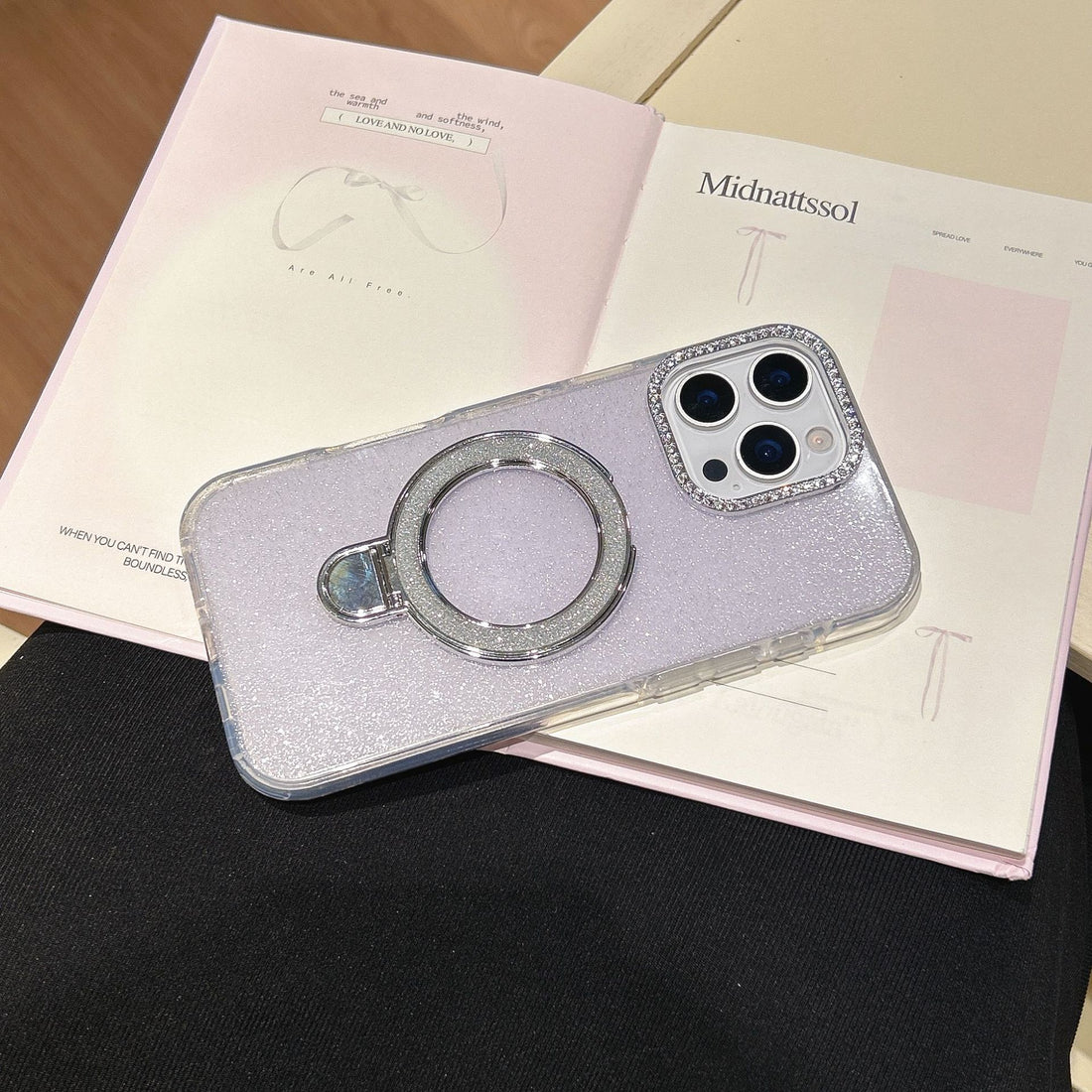 Gradient Glitter Epoxy Phone Case With Rotating Stand