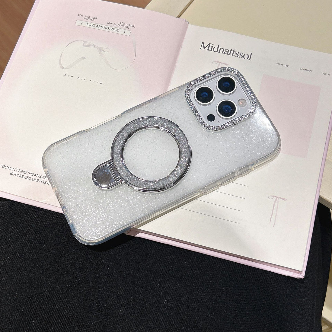 Gradient Glitter Epoxy Phone Case With Rotating Stand
