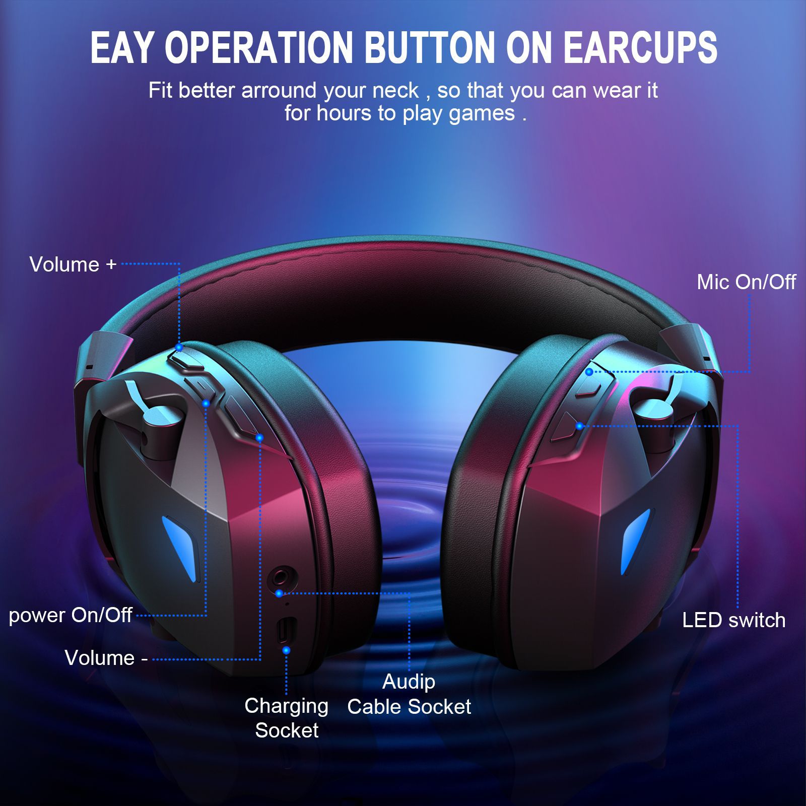 Over-Ear 2.4G Bluetooth Gaming Headphones With Wireless Mic