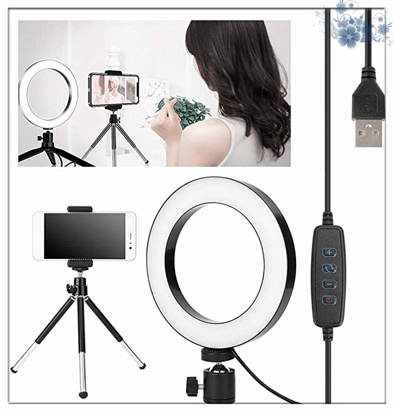 Apple-Compatible 360° Rotatable Ring Light Desktop Tripod