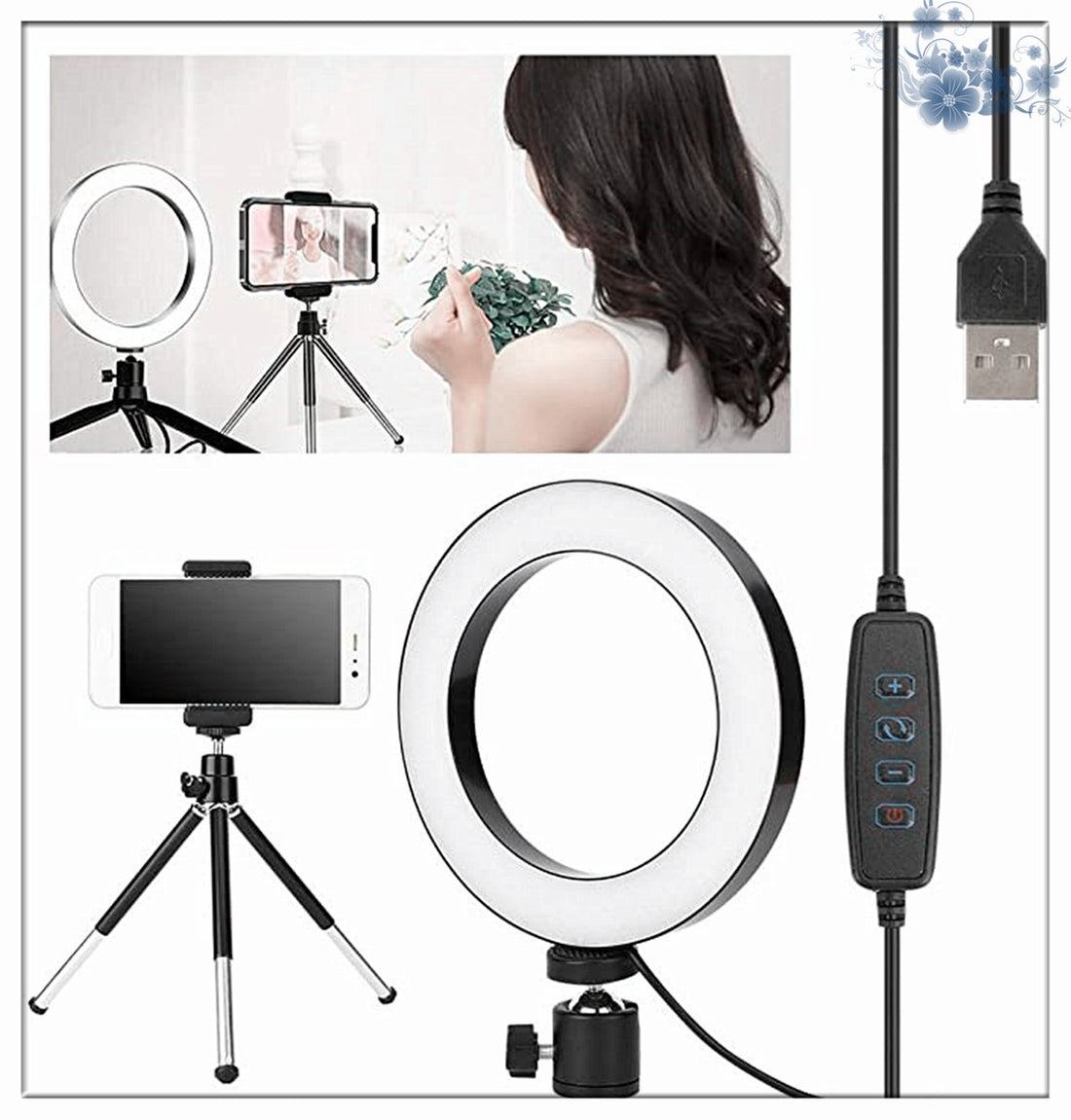 Apple-Compatible 360° Rotatable Ring Light Desktop Tripod