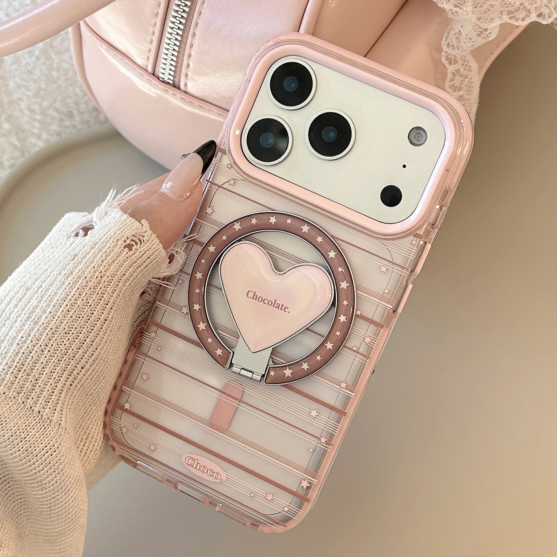 Magnetic Pink Brown Striped Phone Case