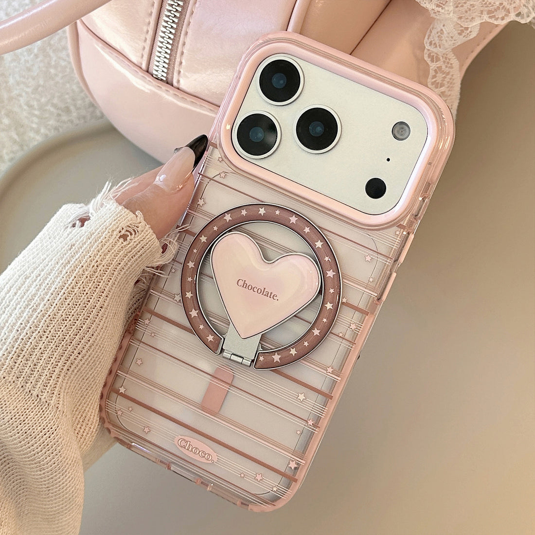 Magnetic Pink Brown Striped Phone Case