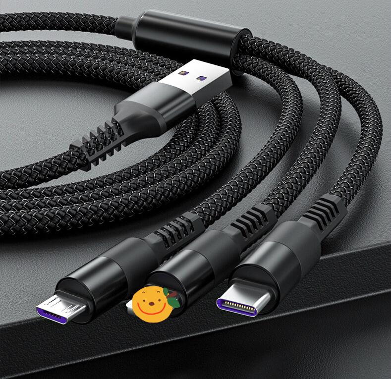 Nylon Braided 3A 3-in-1 Fast Charging Data Cable