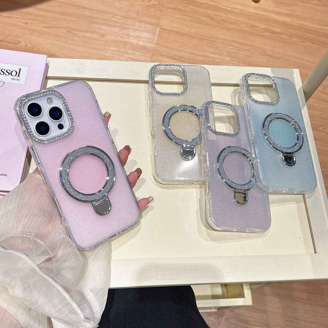 Gradient Glitter Epoxy Phone Case With Rotating Stand