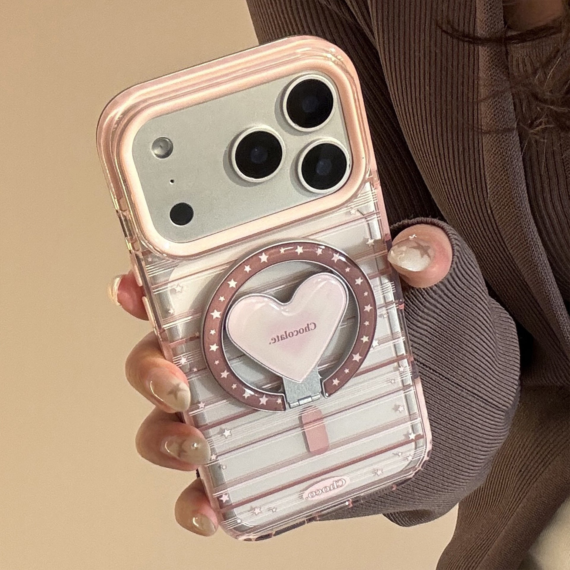 Magnetic Pink Brown Striped Phone Case