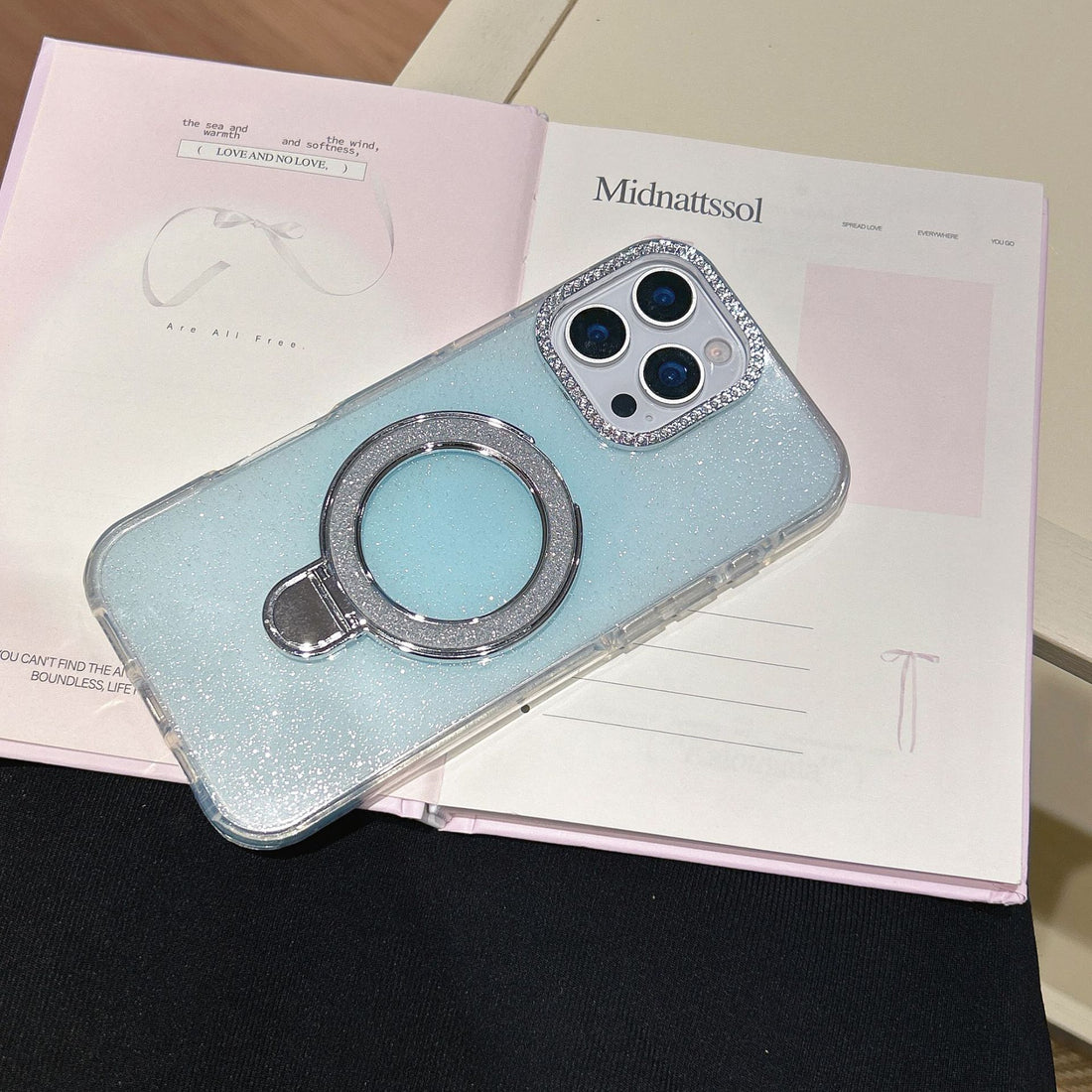 Gradient Glitter Epoxy Phone Case With Rotating Stand