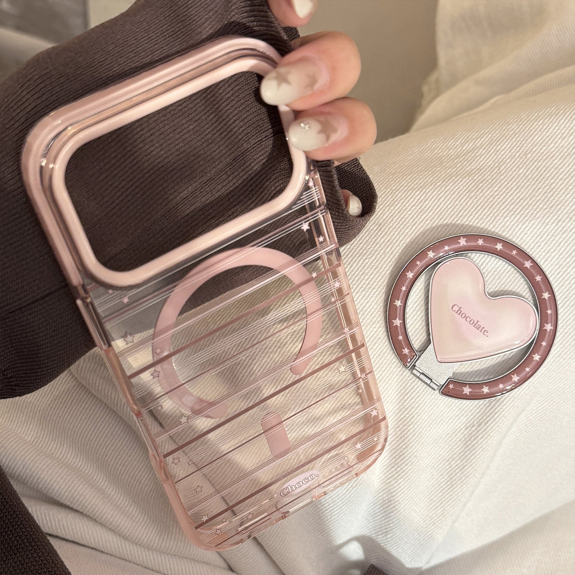Magnetic Pink Brown Striped Phone Case