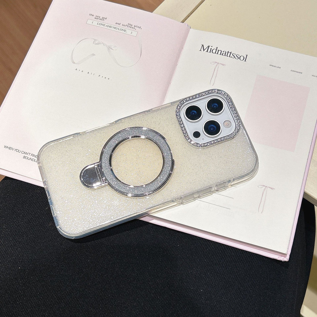 Gradient Glitter Epoxy Phone Case With Rotating Stand
