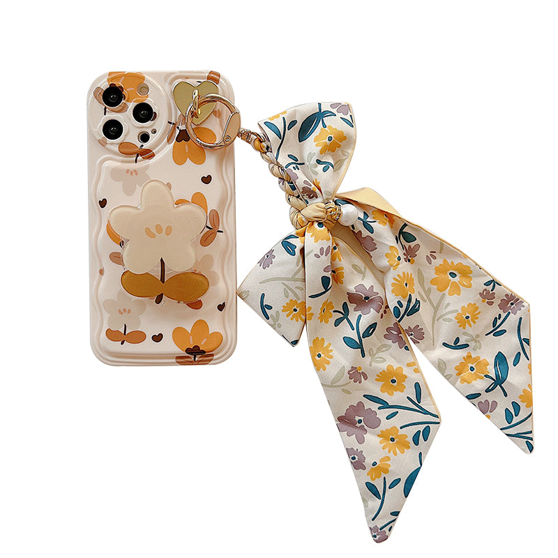 Autumn Leaves Floral Bow Silk Phone Case